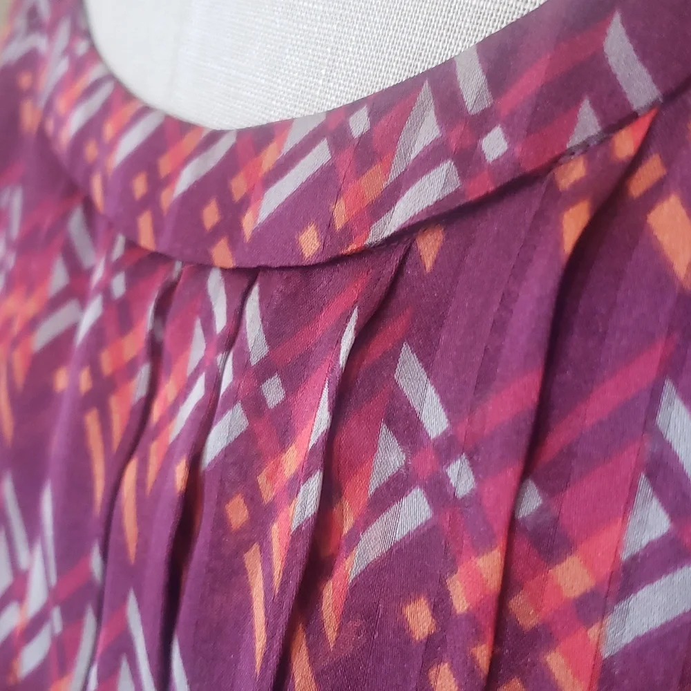 HALOGEN Geometric Pleated Fit & Flare Dress Burgundy Plum 4P Office Wedding